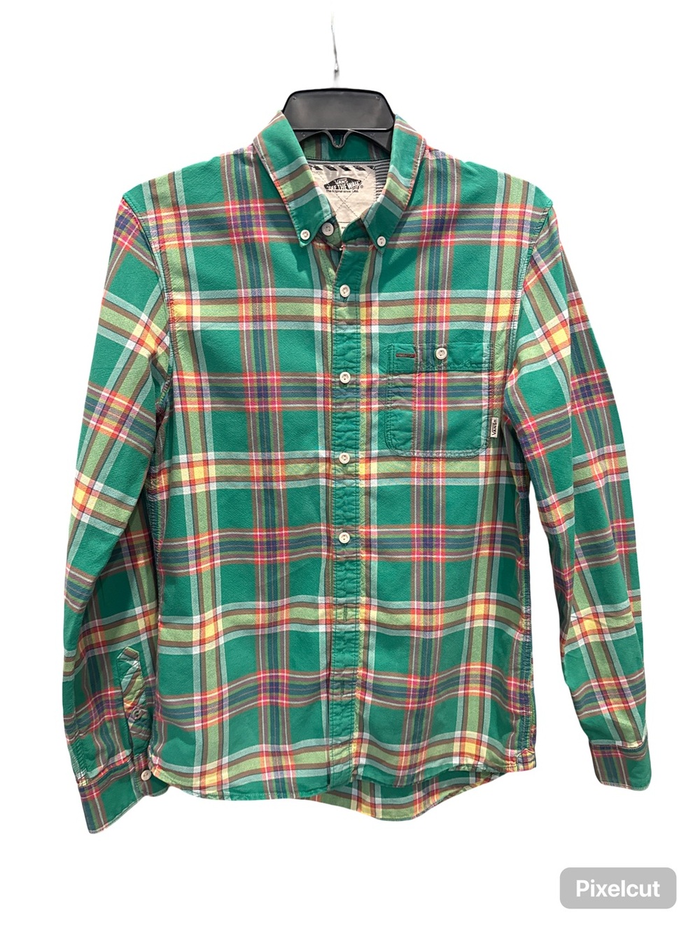 Vans Green Plaid Button-Down Shirt with Multicolor Accents